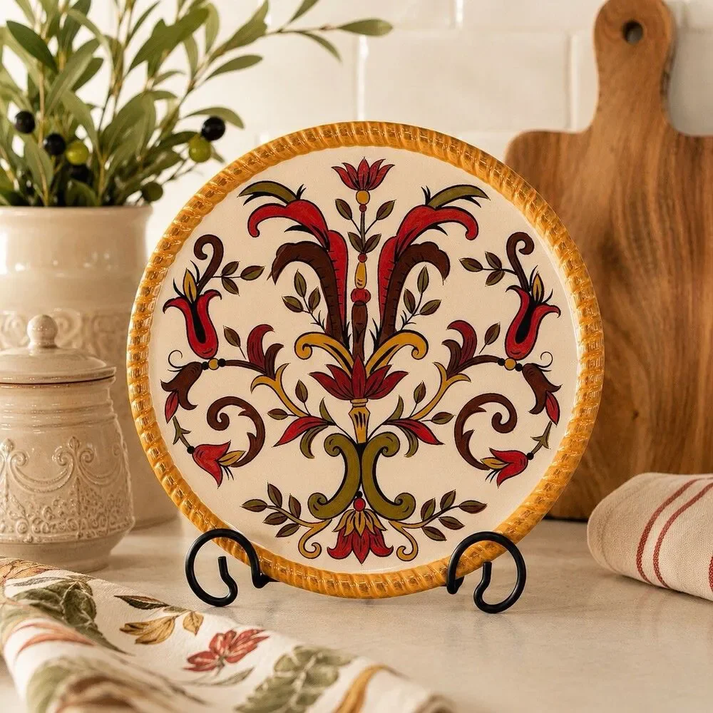 Pier 1 Oralia 8 3/8” Earthenware Trivet Hot Pad Floral Discontinued Tuscan